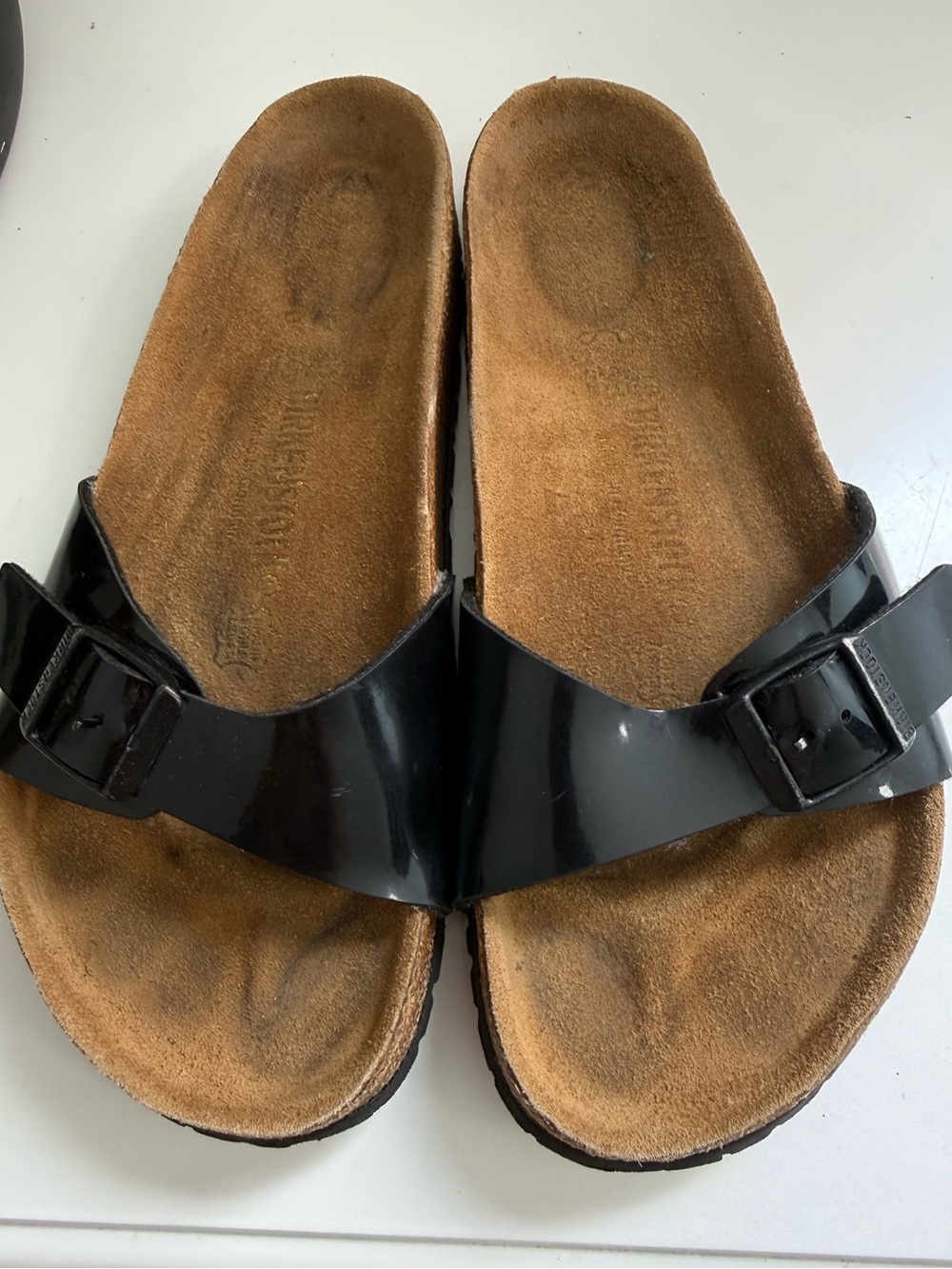 Birkenstock Madrid women size 7 Black Patent Single Strap Sandals